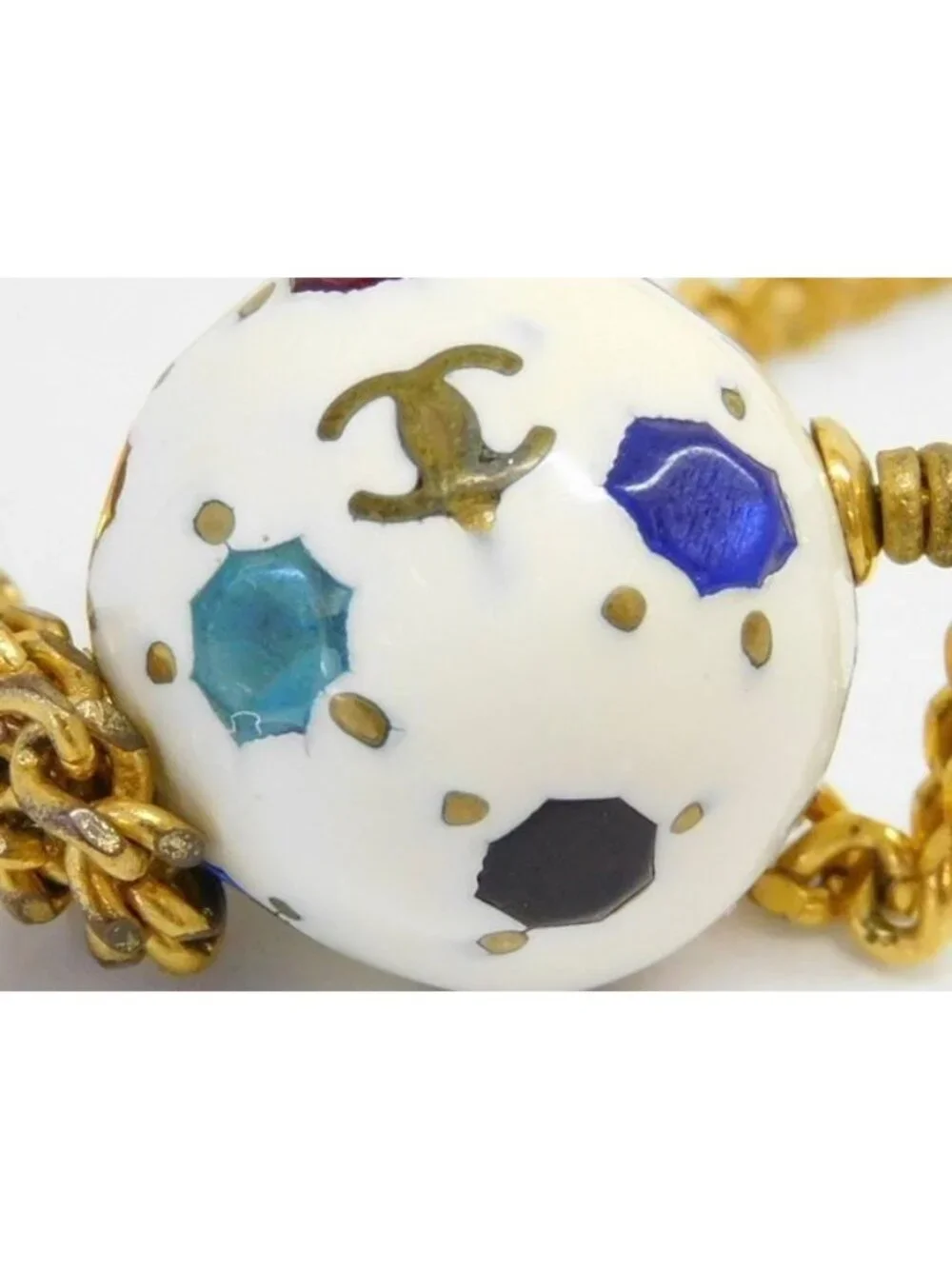 Chanel Soccer Ball Multi Stone CC Logo Bracelet Gold